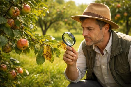 verger-arbres-malades-personne-loupe