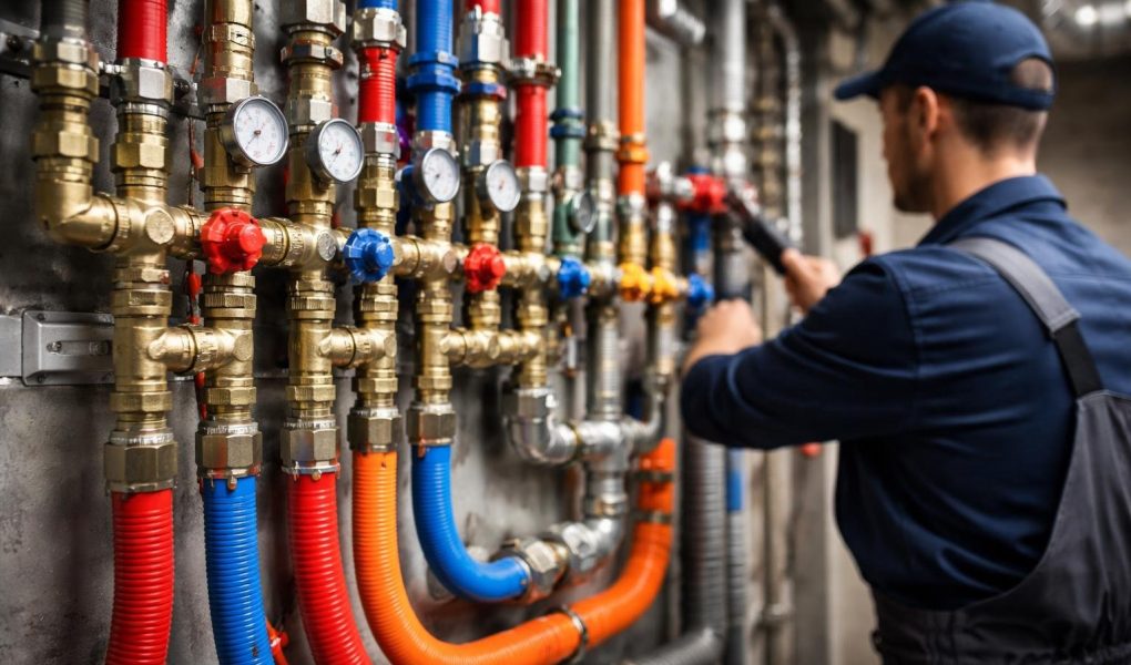 technicien-tuyaux-colores-plomberie-industrielle