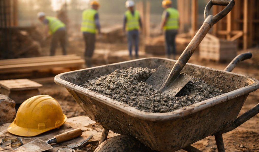 chantier-beton-brouette-outils
