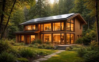maison-bois-foret-panneaux-solaires