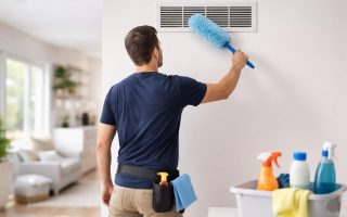homme-nettoyage-grille-maison-moderne