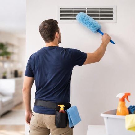 homme-nettoyage-grille-maison-moderne