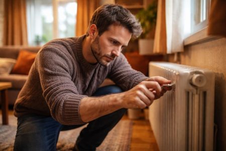 personne-agenouillee-radiateur-maison-confortable