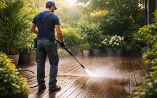 nettoyage-terrasse-bois-plantes-matin