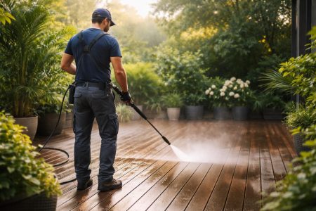 nettoyage-terrasse-bois-plantes-matin
